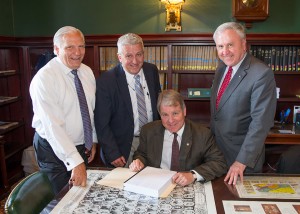 June 16, 2015 – Senator Argall, seated, joins Senators Mensch, Folmer and Rafferty to introduce Senate Bill 76, the Property Tax Independence Act.