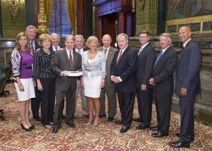 June 16, 2015 – Some of the 23 cosponsors gather to introduce Senate Bill 76 -- the Property Tax Independence Act.