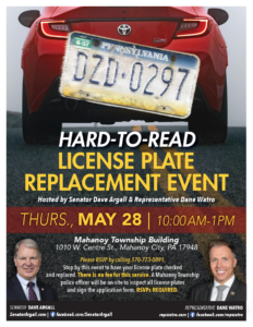 Flyer for event with Sen. Dave Argall and Rep. Dane Watro in the lower corners.