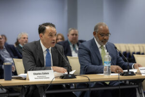 A picture of Charles Cohen of Benco Dental Group addressing the Senate Majority Policy Committee at a recent hearing in Luzerne County.
