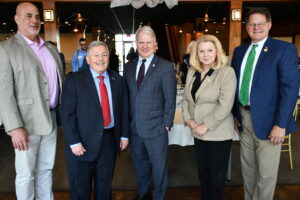 Senator Dave Argall at the Schuylkill Chamber Legislative Luncheon, standing alongside Ed Winkelbauer, Chairman of the Government Affairs Committee, Schuylkill Chamber of Commerce, Rep. JoAnne Stehr (R-107), and Rep. Tim Twardzik (R-123).