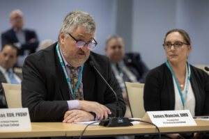 Dr. James Mancini addressing the Senate Majority Policy Committee at a recent policy hearing.