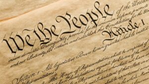 A picture of the top of the U.S. Constitution.
