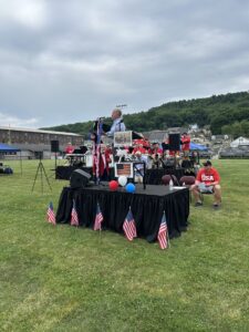 A picture of Sen. Argall speaking at the Lansford 150th Celebration.