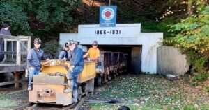 A picture of men coming out of the No. 9 Coal Mine Tunnel in Lansford.