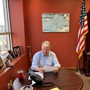 Senator Argall participating in a Telephone Town Hall.