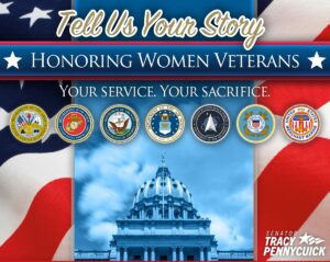 A picture of an icon encouraging female veterans to attenfd Sen. Tracy Pennycuick’s Women Veterans Day event in Harrisburg on Wed., June 10 at 10 a.m. at the State Capitol in Harrisburg.