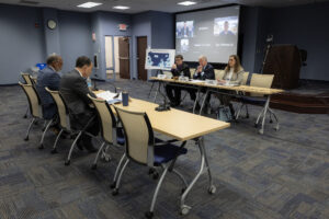 Senator Dave Argall and Senator Lisa Baker looking onward at tesitfiers at a recent Senate Majority Policy Committee hearing.