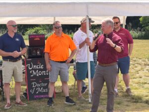A picture of Sen. Argall speaking at TrailFest in Carbon County.