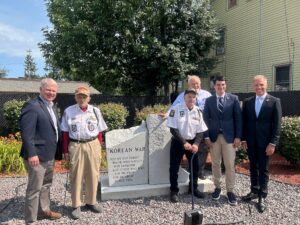 A picture of Senator Argall with Congressman Rob Bresnahan and Rep. Dane Watro at the West Hazleton Korean War Veterans Memorial Dedication.