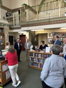 A picture of Senator Argall and Rep. Doyle Heffley touring the Palmerton Area Library.