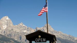 A picture of an entrance station at Grand Teton National Park in Wyoming.