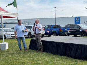 A picture of Senator Argall speaking at the recent 20-Year Celebration of Walmart in Highridge Business Park.