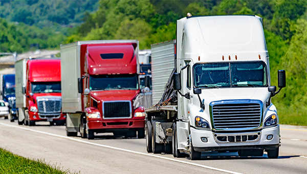 tractor trailers on the highway.