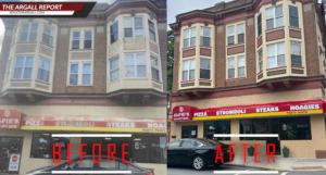 A before and after picture of façade improvements in downtown Lehighton.