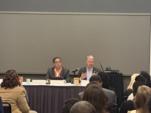 A picture of Sen. Argall and Sen. Jay Costa speaking about combatting blight in their districts at the Reclaiming Vacant Properties Conference in Downtown Pittsburgh.