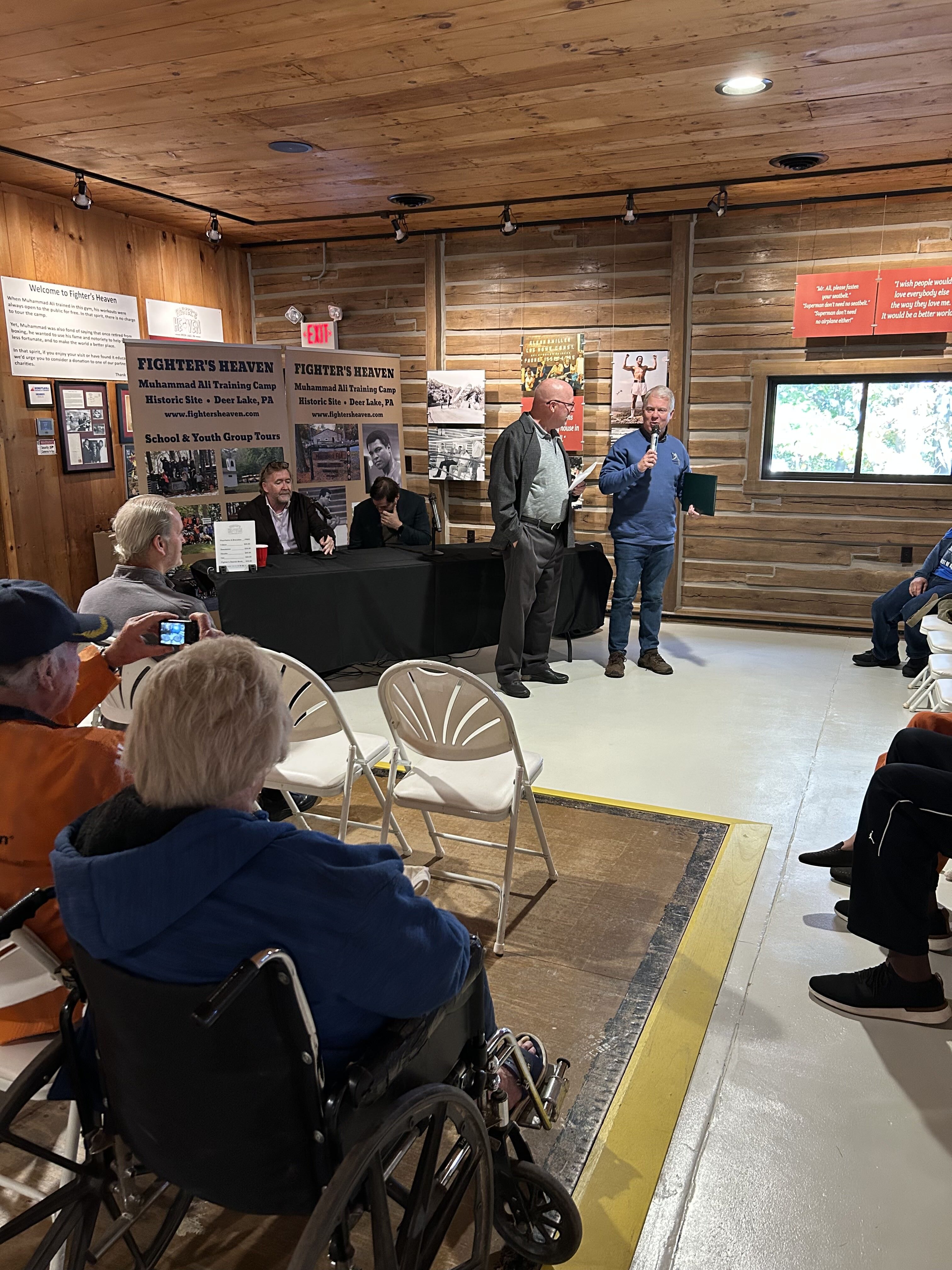 Sen. Argall speaking at the 10th anniversary celebration of Fighter’s Heaven in Deer Lake.