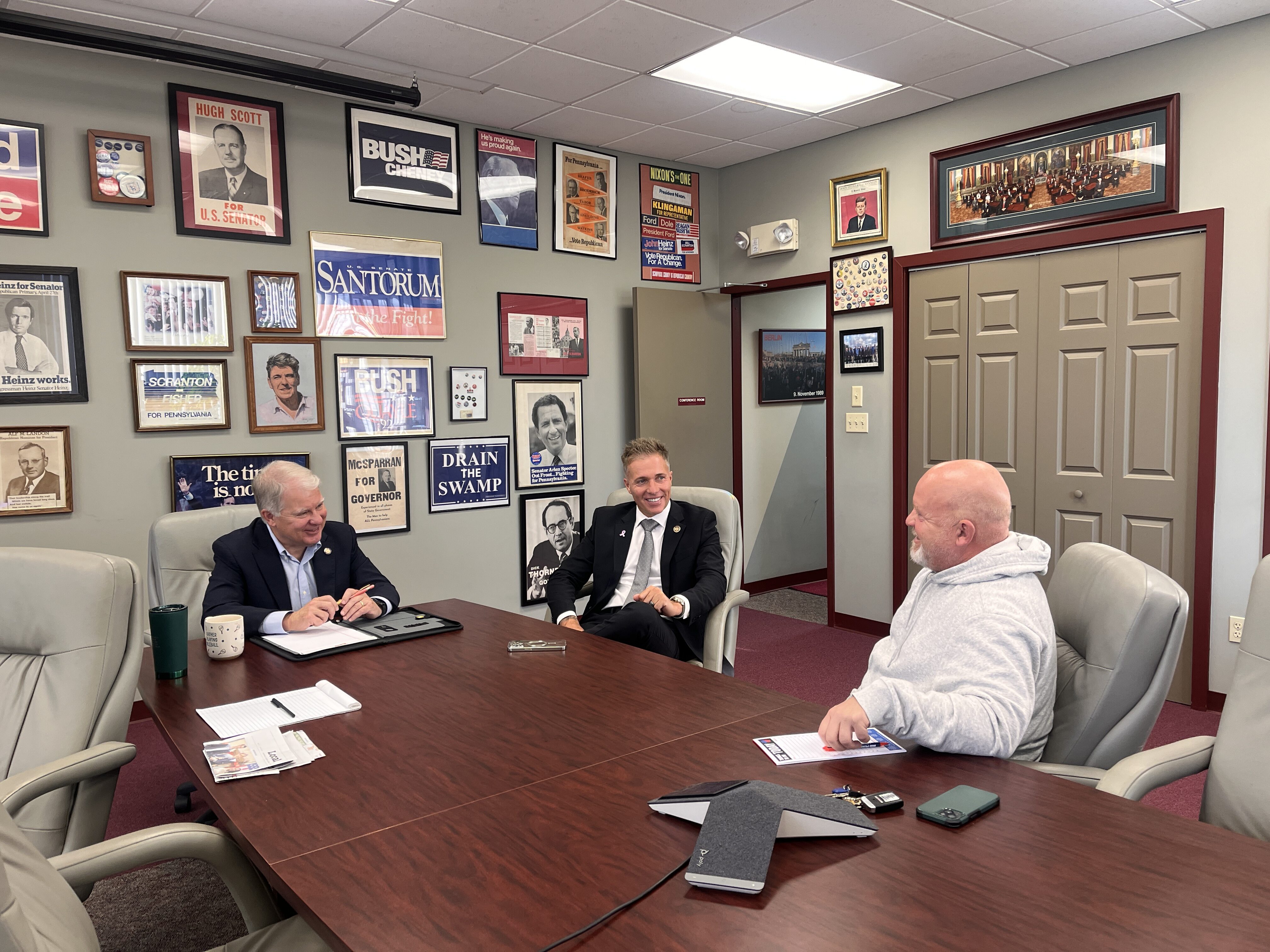 Sen. Argall and Rep. Dane Watro meeting with Chief Michael Koval from the Mahanoy Township Police.
