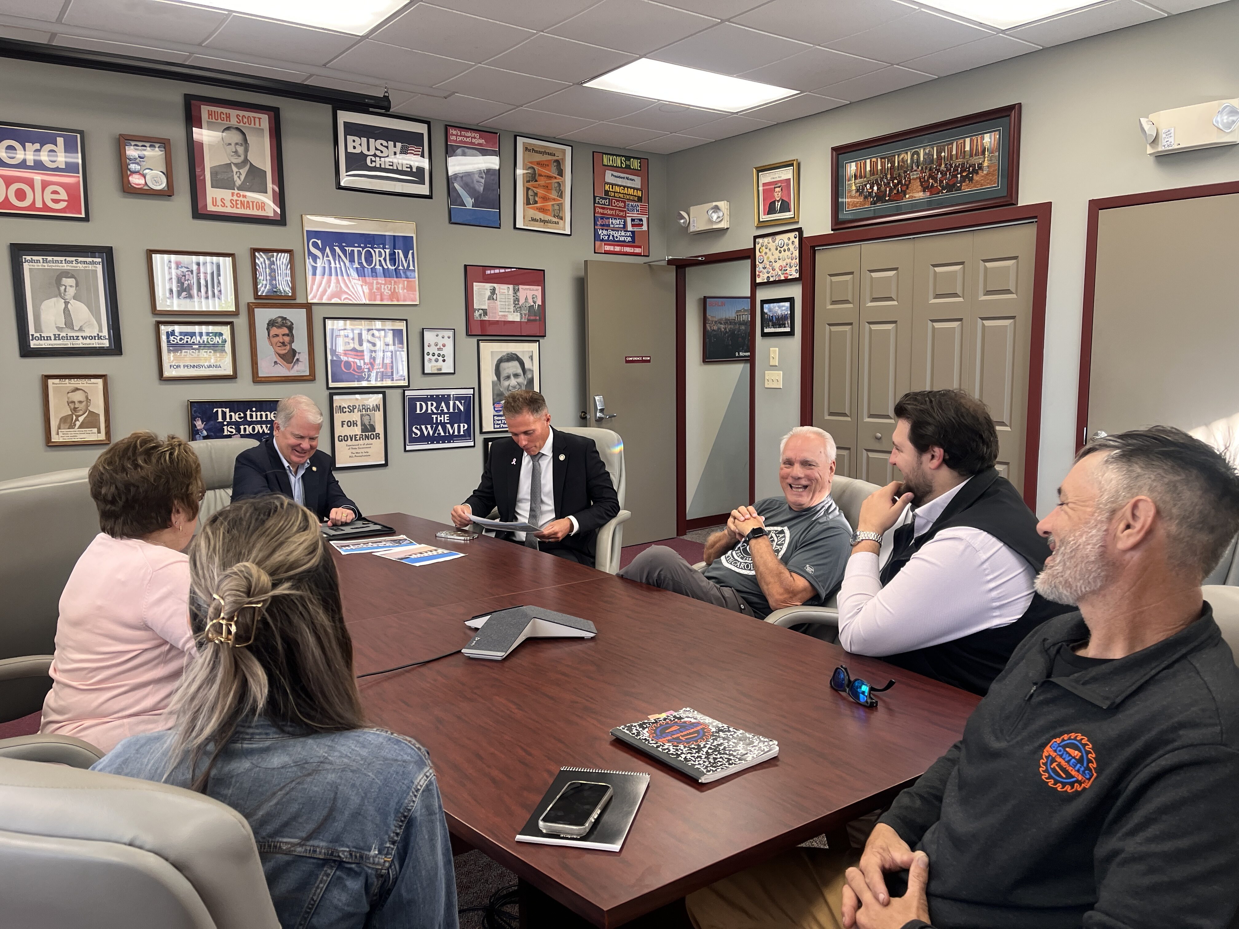 Sen. Argall and Rep. Dane Watro meeting with leaders of the Mahanoy City Chamber of Commerce.