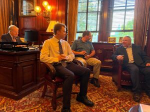 A picture of Sen. Argall meeting with members of the PA Outdoor Recreation Association.